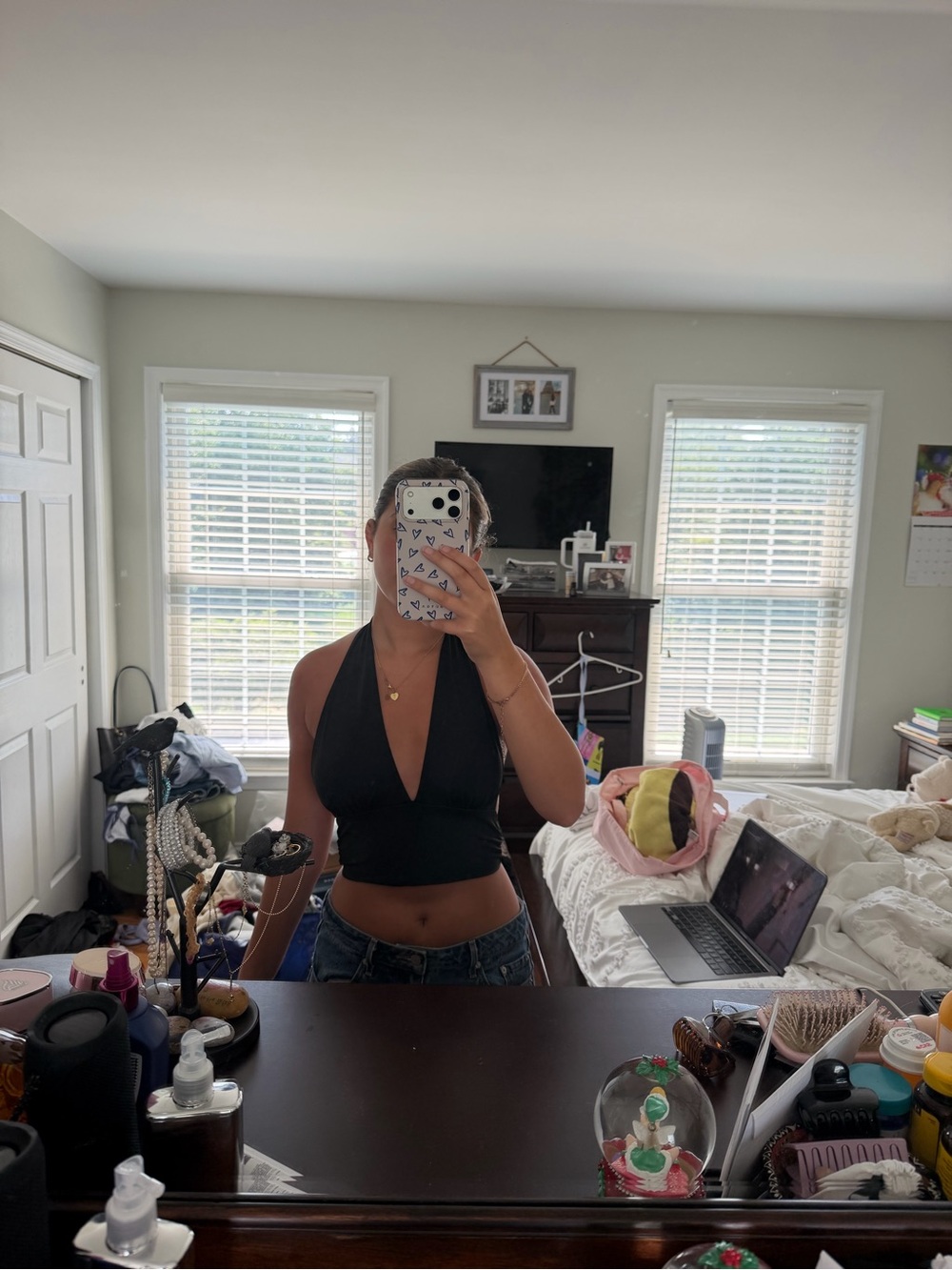 Black Halter Crop Top - Deep V Neck